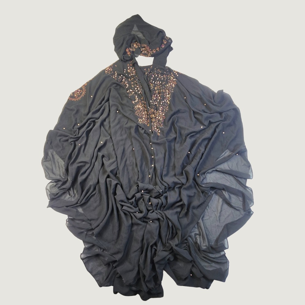 Unbranded Women Chiffon Abaya One Size Black Rhinestone Pearl Beaded Hooded